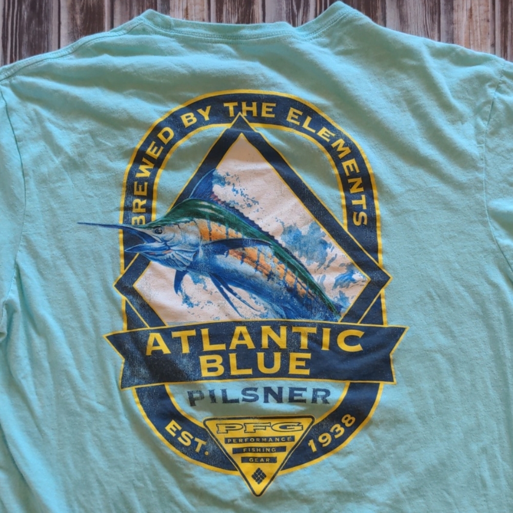 Columbia Turquoise PFG Graphic Tee, Size Large